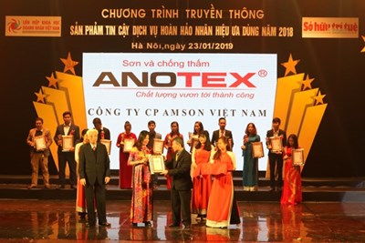 ANOTEX vinh dự nhận giải thưởng "Sản phẩm tin cậy - Dịch vụ hoàn hảo - Nhãn hiệu ưa dùng" năm 2018